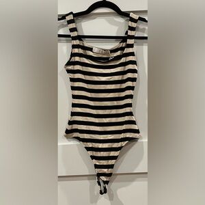 NWT Rachel Parcell Square Neck Bodysuit in Nude + Black Stripe - Size XS